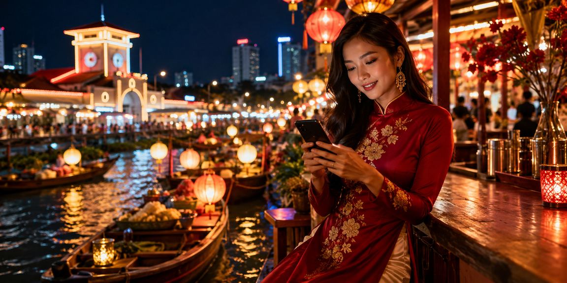 Người dùng tại TP. Hồ Chí Minh truy cập nền tảng casino di động trong không khí chợ đêm sôi động